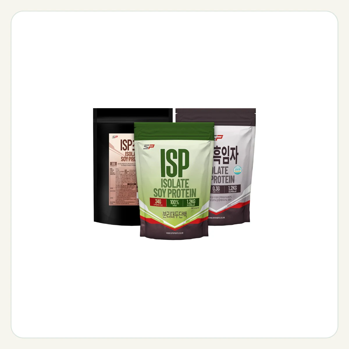 총 3.6kg 대용량! ISP 단백질 3팩 골라담기 (오리지널·흑임자·초코) 제품 이미지